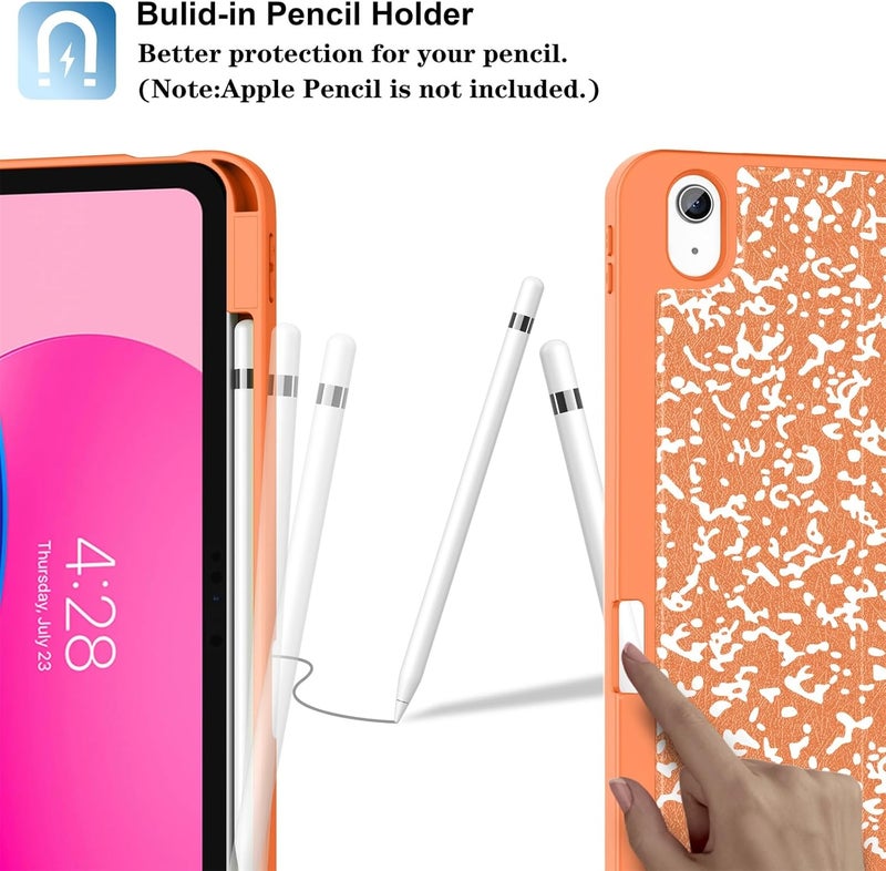 Supveco Case for iPad (A16) 11th Generation 11 inch (2025),iPad 10th Generation 10.9 inch (2022) with Pencil Holder-[Auto Wake/Sleep],Premium Folio Stand Case with Soft TPU Back Cover-Orange Book - Image 4